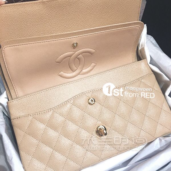 香奈兒 Chanel cf 中號裸色牛皮金鏈上身圖_5