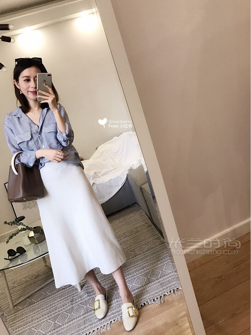 條紋襯衫穿搭日常通勤穿搭清爽風(fēng)_5