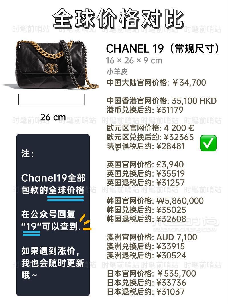 Chanel 19 最全款式總結+2020全球比價_4