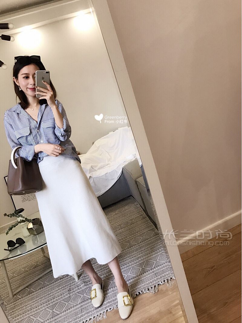 日常通勤上班怎么穿搭？條紋襯衫清爽風(fēng)_5